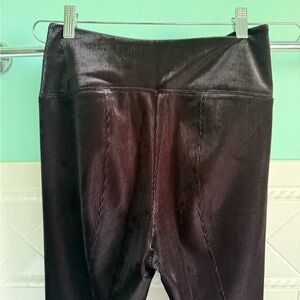Black Ribbed Thick Shiny Legging Pants